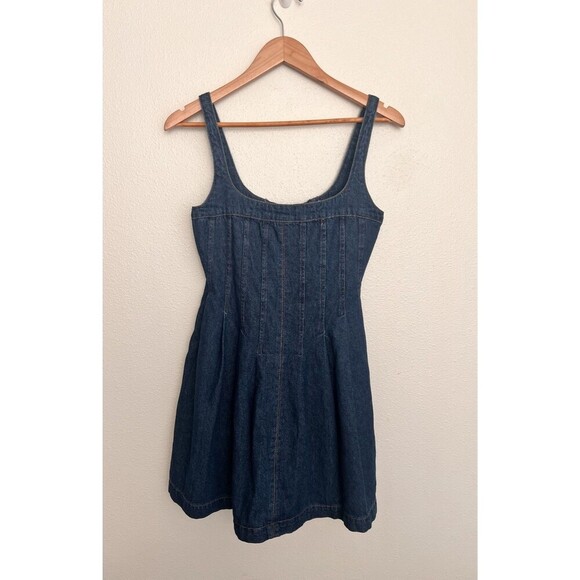 Reformation Violet Denim Mini Dress Corset Square Neck Western Women’s Size 2 - Picture 6 of 11